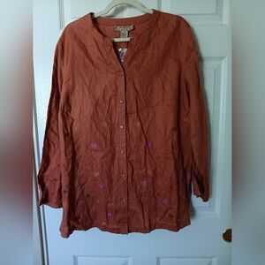 Lily stanhome 100% linen tunic top Size 1X brown